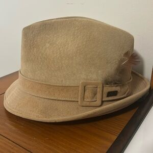 Classic Beige Fedora with Feather Accent